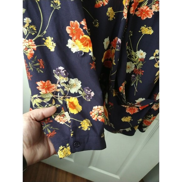 ModCloth Top Womens 3X Purple Red Floral Roll Tab LS Blouse VNeck Boho Office - Picture 4 of 9